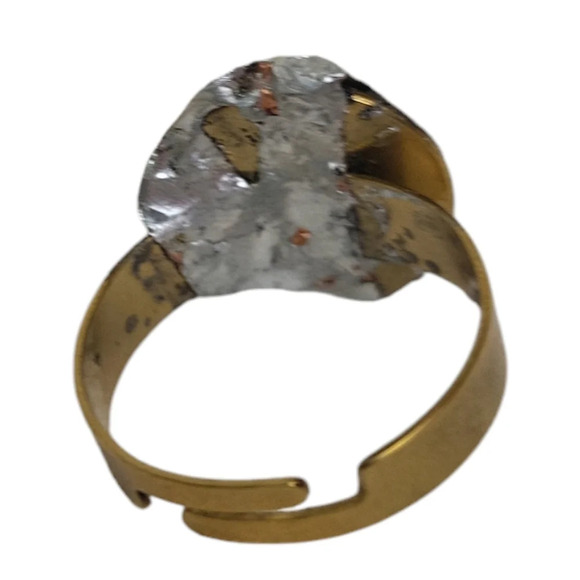 18K Broken China Gray Floral Porcelain Gold Ring - Picture 5 of 5